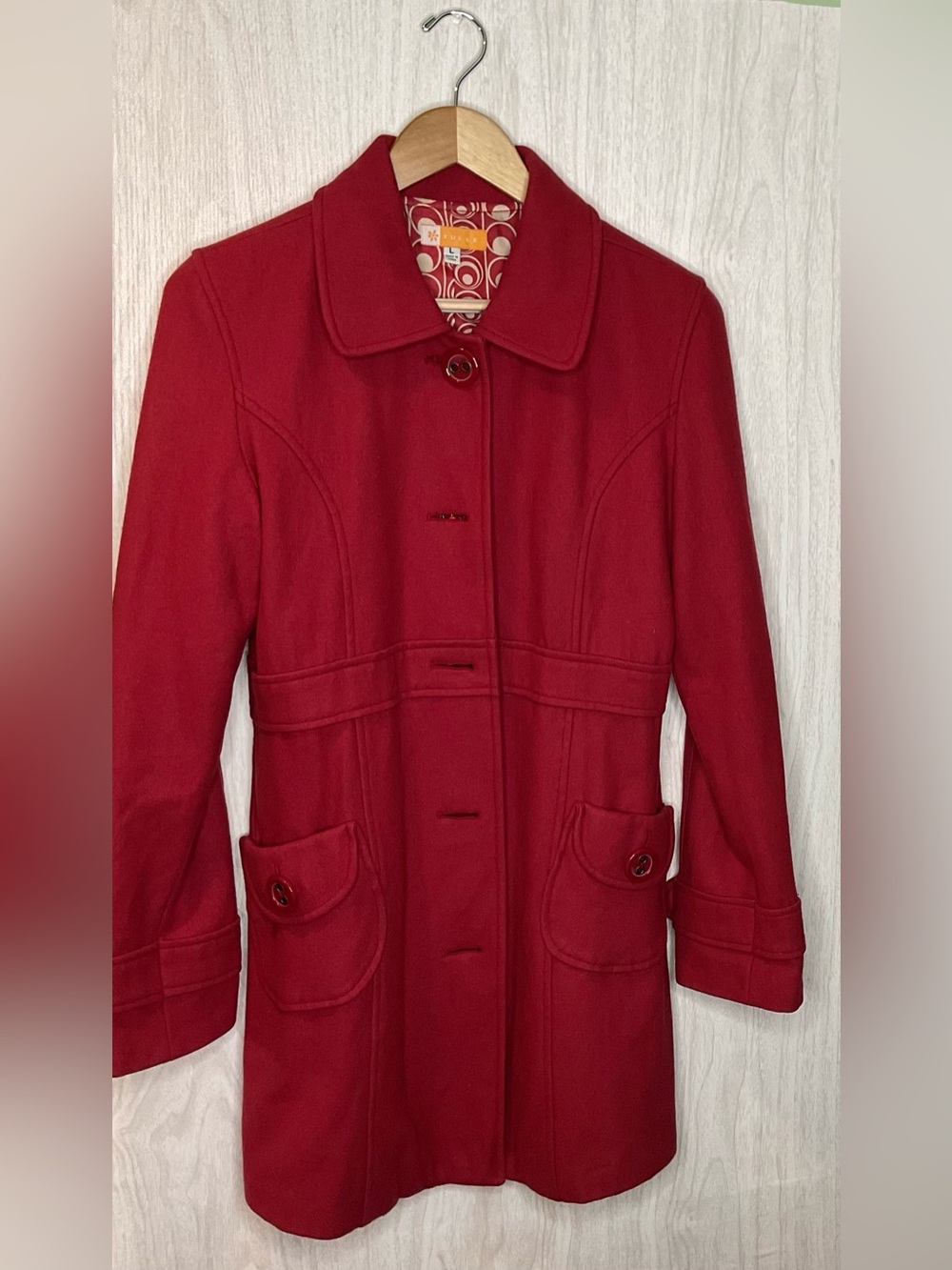 Anthropologie Tulle Red Wool Blend Buttoned Trench Coat Size L